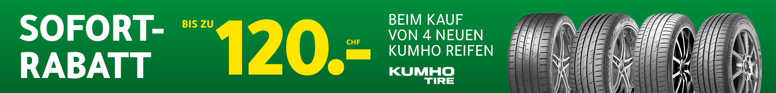 Sofort-Rabatt bis zu 120 CHF auf 4 Kumho Reifen